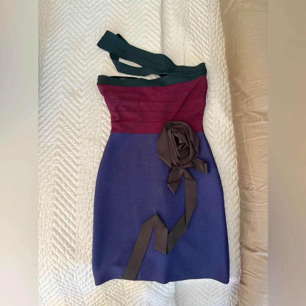 Herve Leger mini color block with gorgeous flower detail!!! 🤎💗💚 - Picture 3 of 10